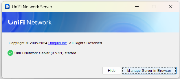 Unifi server running on a local machine.